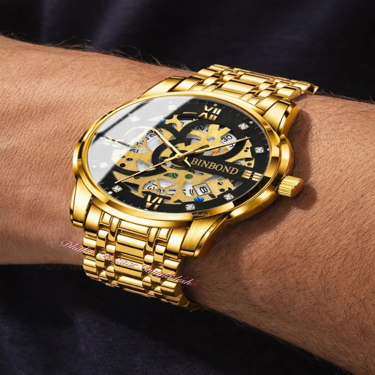BINBOND BB12 PRO পুরুষের জন্য নন মেকানিক্যাল ওয়াটার প্রুফ ঘড়ি GOLDEN BLACK