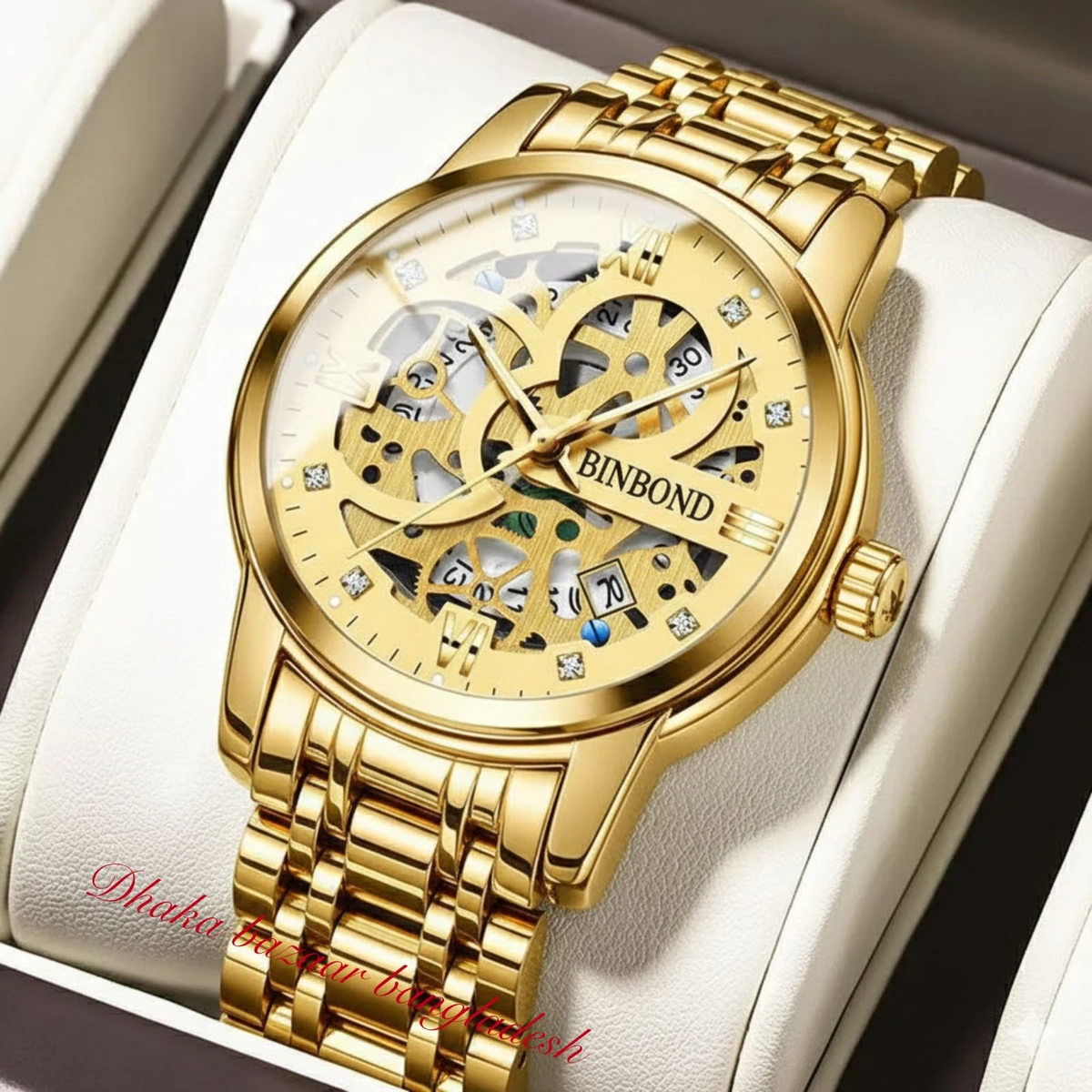 BINBOND. BB12 PRO পুরুষের জন্য নন মেকানিক্যাল ওয়াটার প্রুফ ঘড়ি GOLDEN