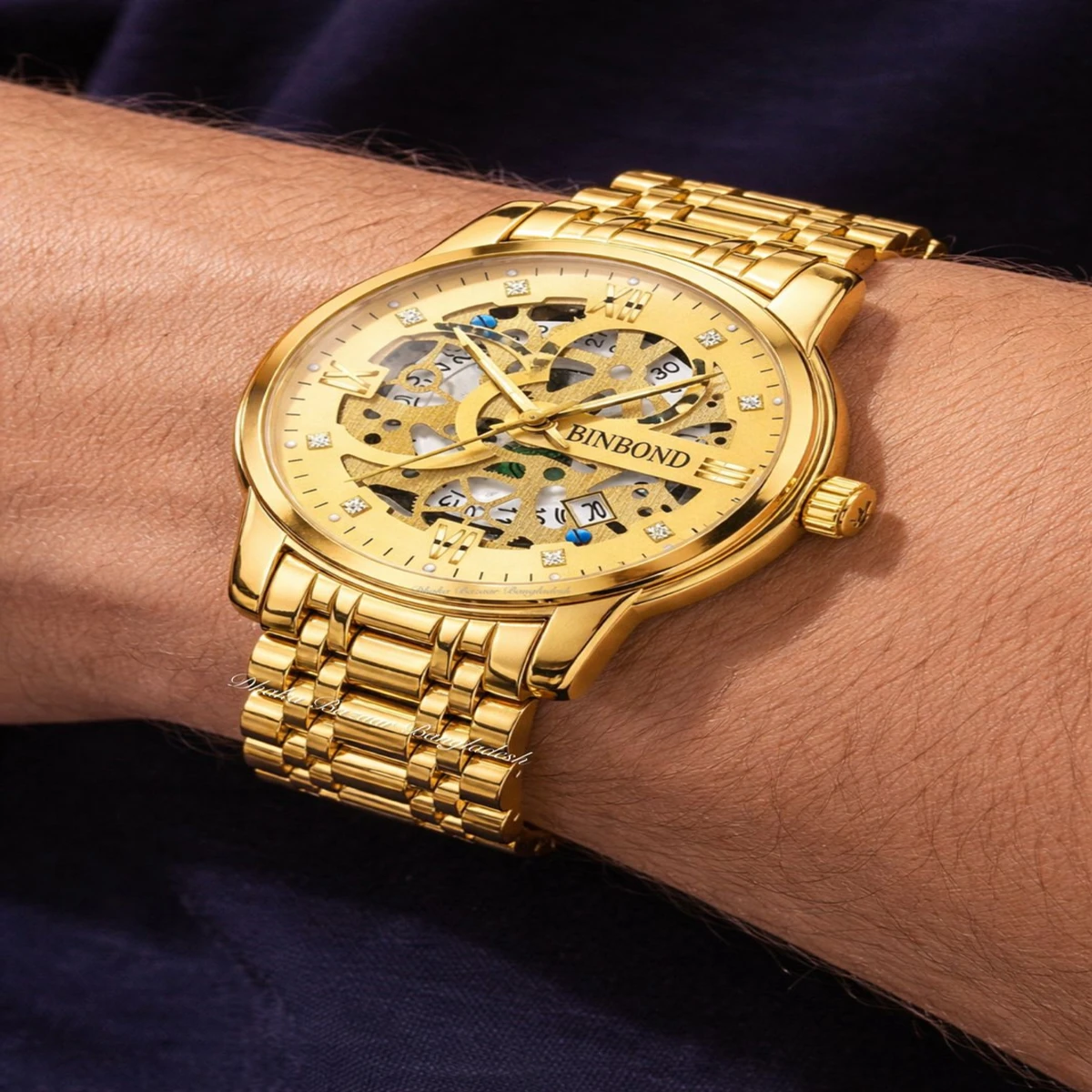 BINBOND. BB12 PRO পুরুষের জন্য নন মেকানিক্যাল ওয়াটার প্রুফ ঘড়ি GOLDEN