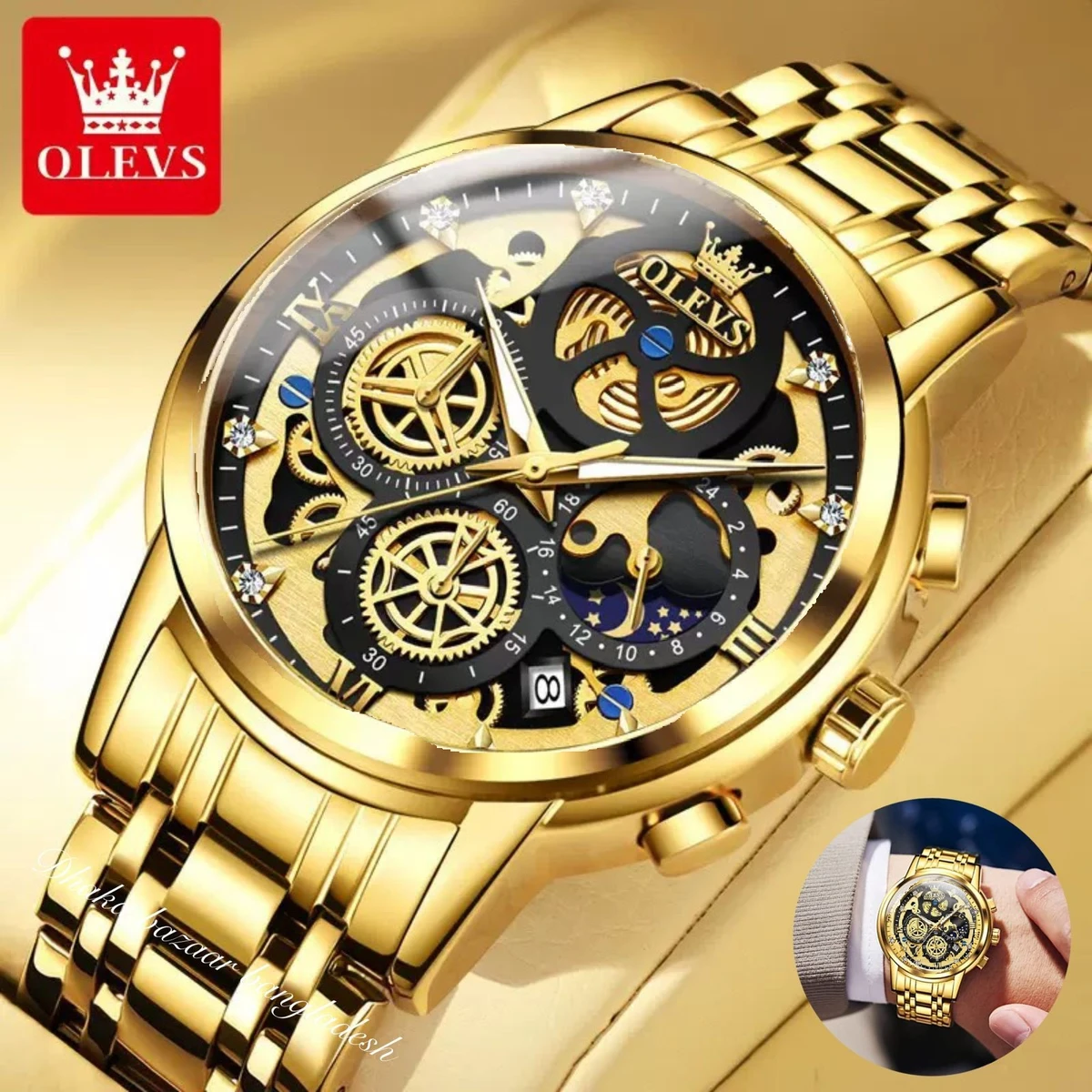 3352 OliveZ নতুন ডিজাইনের পুরুষদের জন্য ঘড়ি GOLDEN BLACK