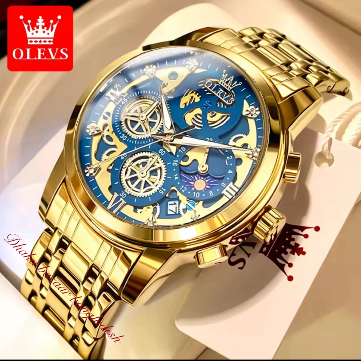 3352 OliveZ নতুন ডিজাইনের পুরুষদের জন্য ঘড়ি GOLDEN BLUE