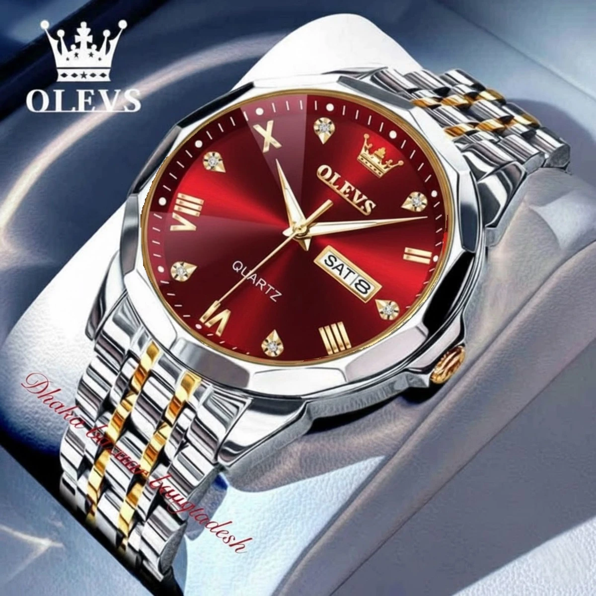 OLIVSZ PREMUIM নতুন ডিজাইনের পুরুষদের জন্য ঘড়ি BSILVER GOLDEN RED