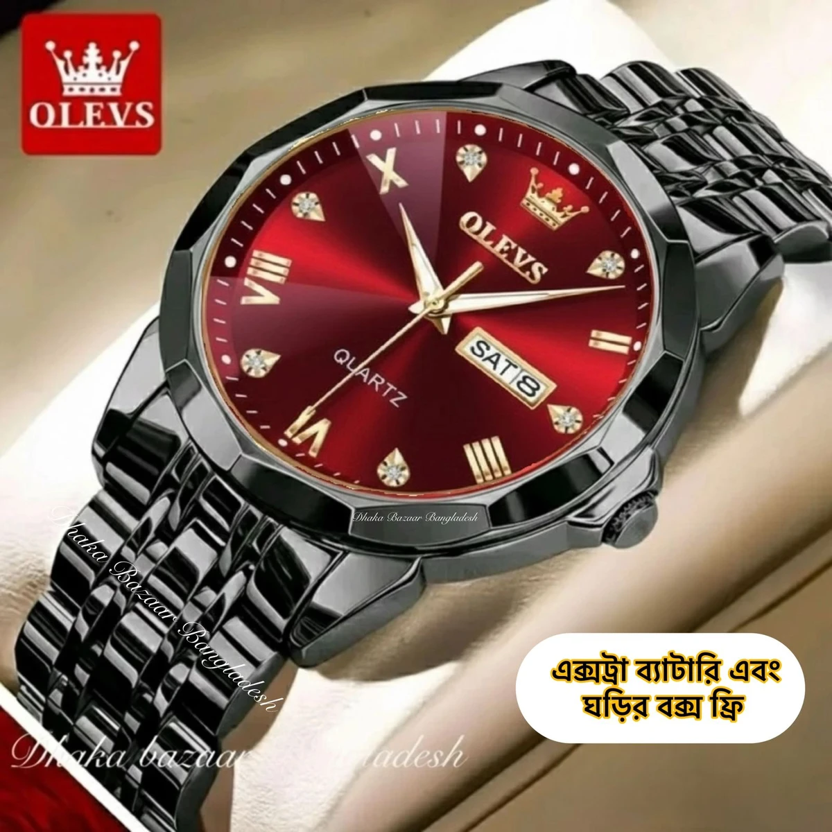 OLIVSZ PREMUIM  নতুন ডিজাইনের পুরুষদের জন্য ঘড়ি BLACK RED