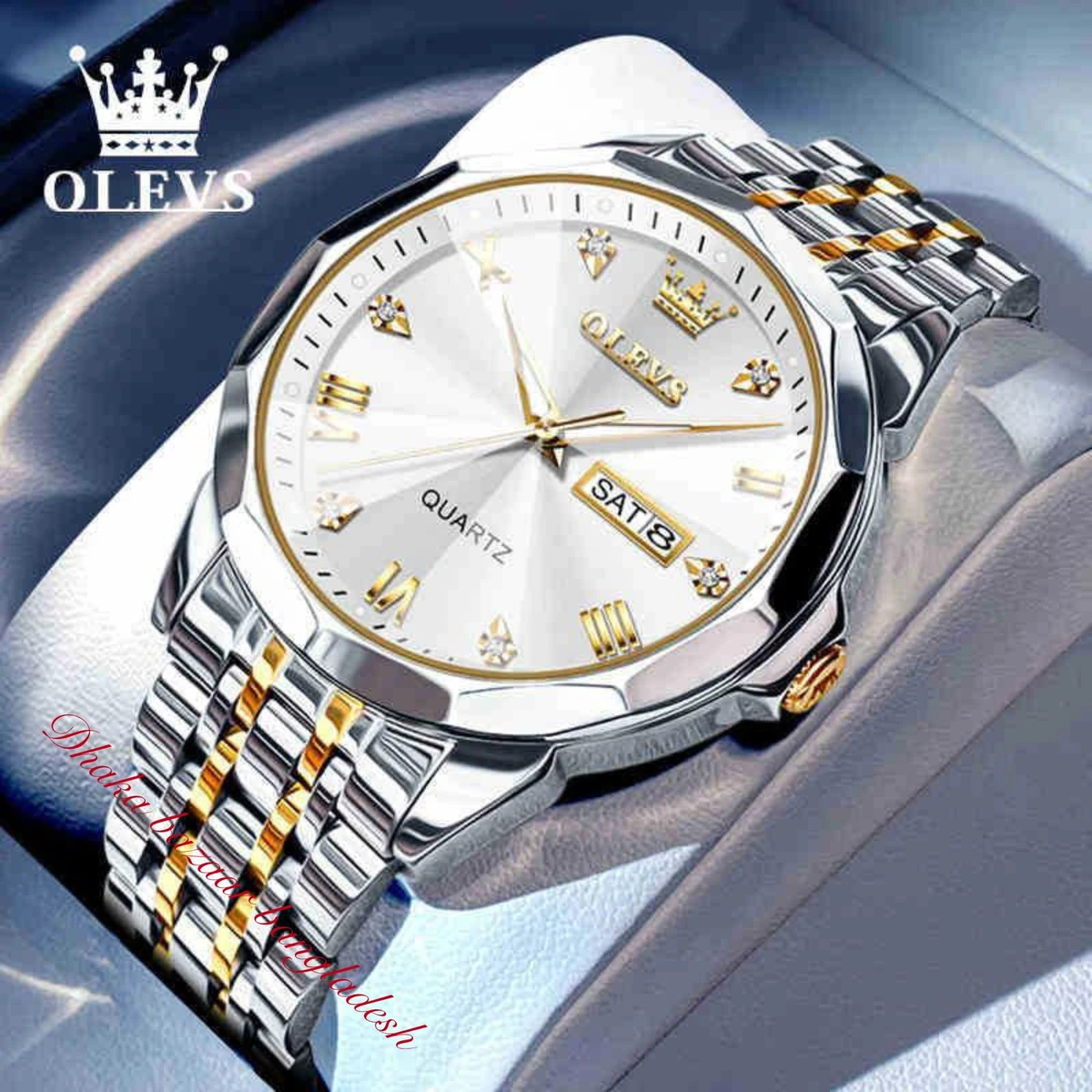 OLIVSZ PREMUIM নতুন ডিজাইনের পুরুষদের জন্য ঘড়ি BSILVER GOLDEN WHITE