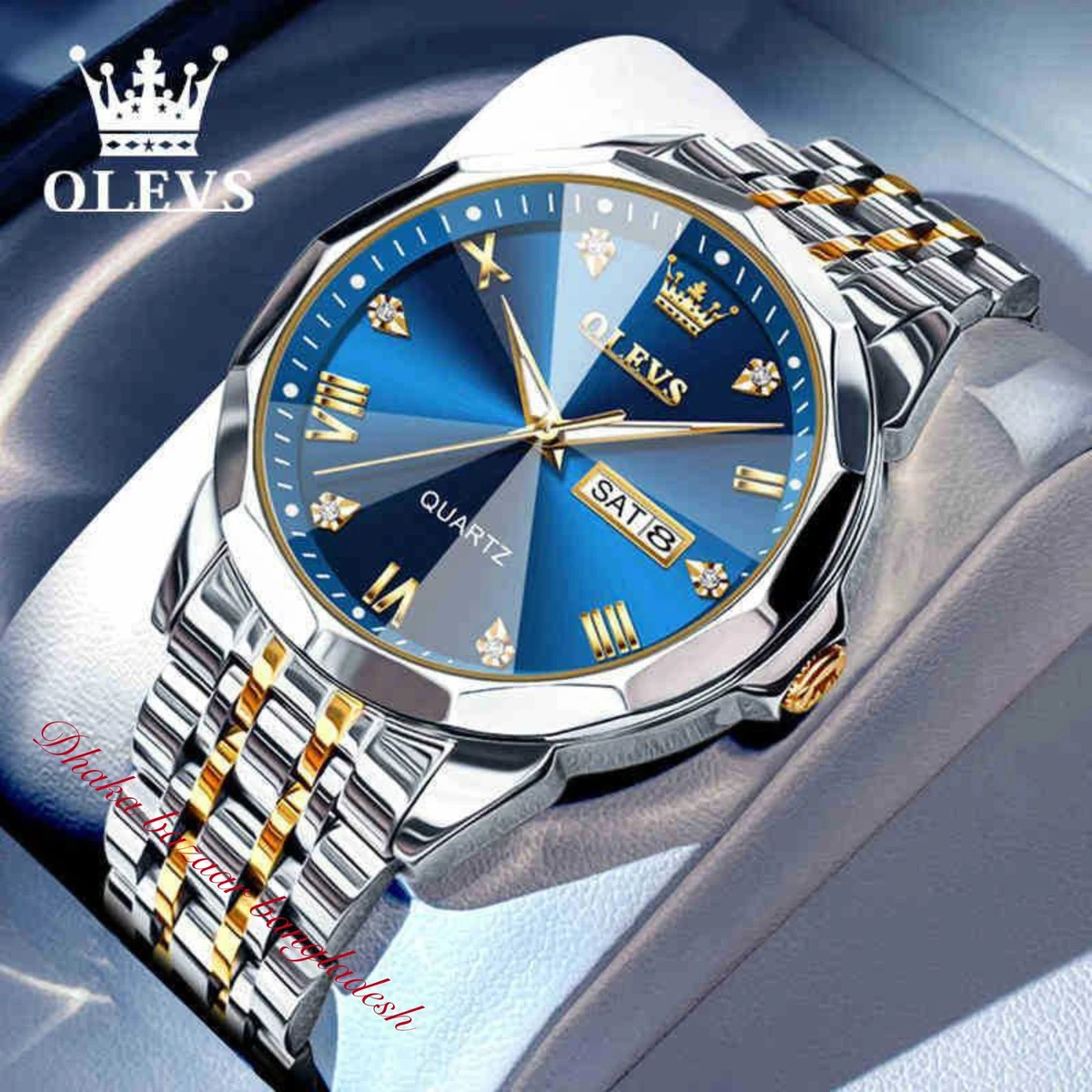 OLIVSZ PREMUIM নতুন ডিজাইনের পুরুষদের জন্য ঘড়ি BSILVER GOLDEN BLUE