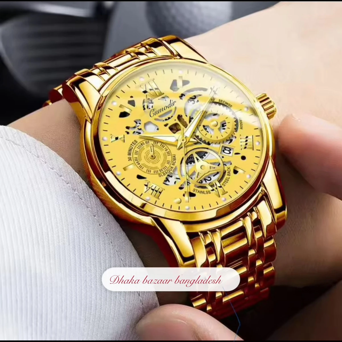 BINCU 2020 পুরুষের জন্যVনন মেকানিক্যাল ওয়াটার প্রুফ ঘড়ি GOLDEN