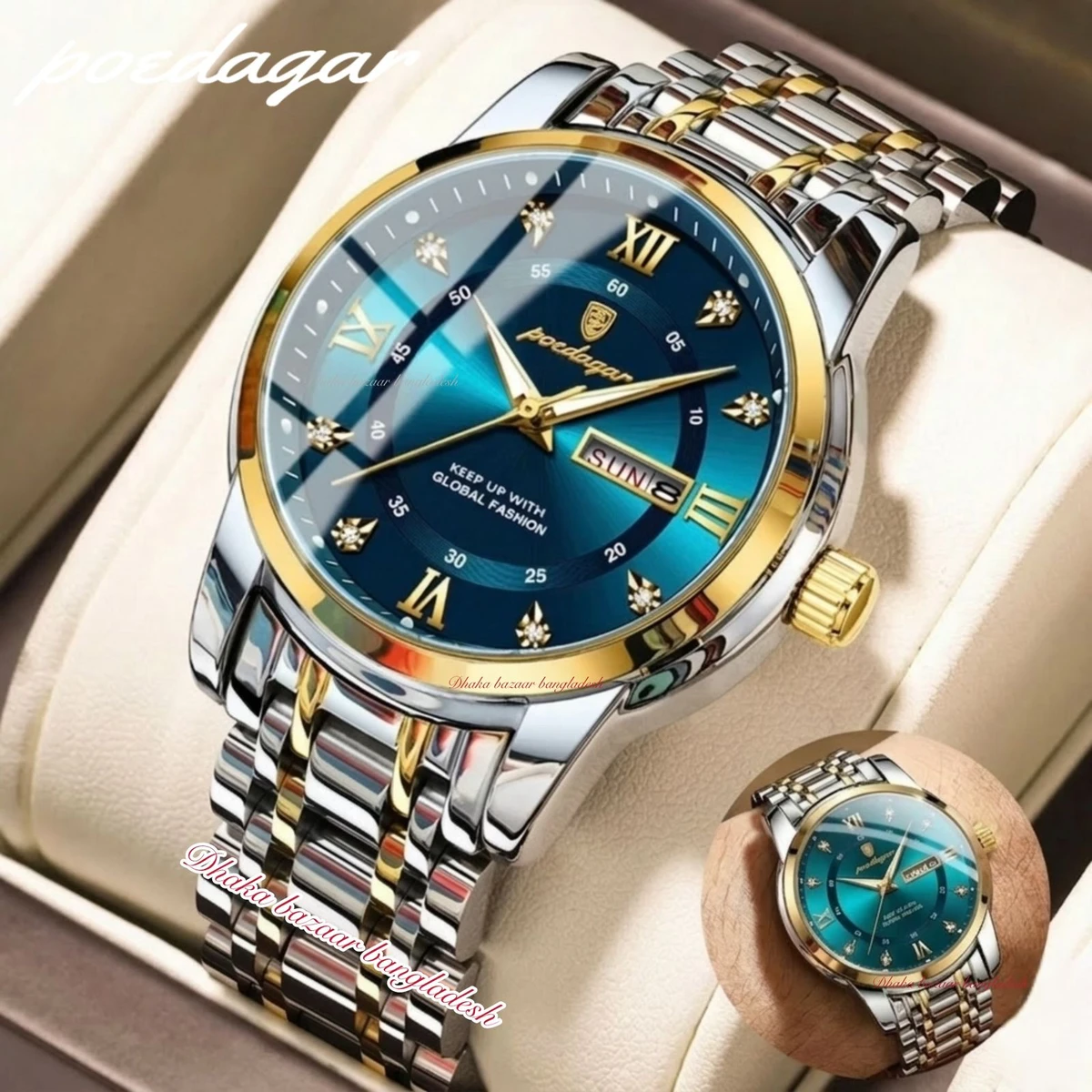 PEODAGOR 657 নতুন ডিজাইনের পুরুষদের জন্য ঘড়ি SILVER GOLDRN BLUE