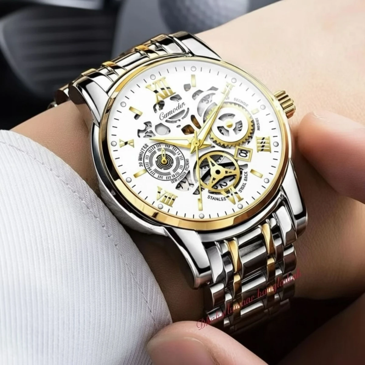 BINCU 2020 পুরুষের জন্যVনন মেকানিক্যাল ওয়াটার প্রুফ ঘড়ি SILVER GOLDEN WHITE