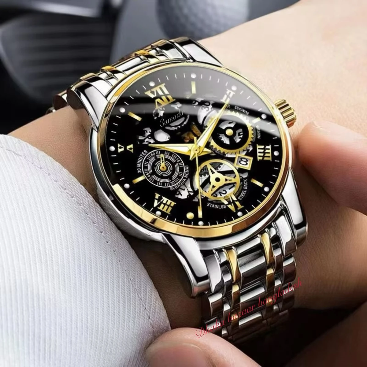 BINCU 2020 পুরুষের জন্য ননVমেকানিক্যাল ওয়াটার প্রুফ ঘড়ি SILVER GOLDEN WHITE