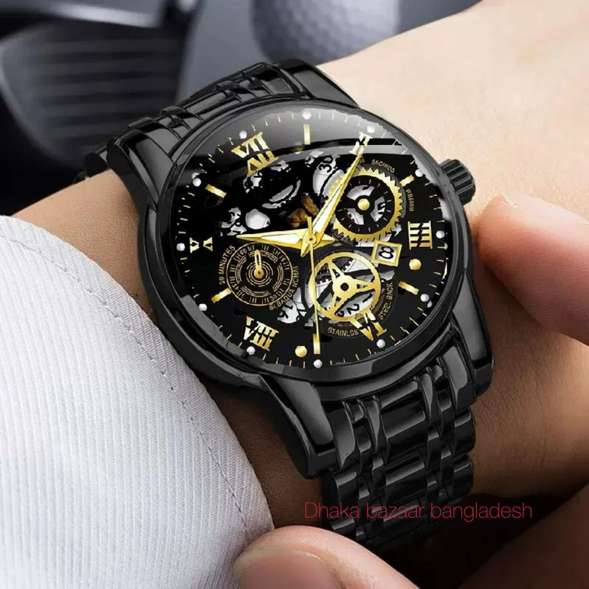 BINCU 2020 পুরুষের জন্যVনন মেকানিক্যাল ওয়াটার প্রুফ ঘড়ি BLACK NEW
