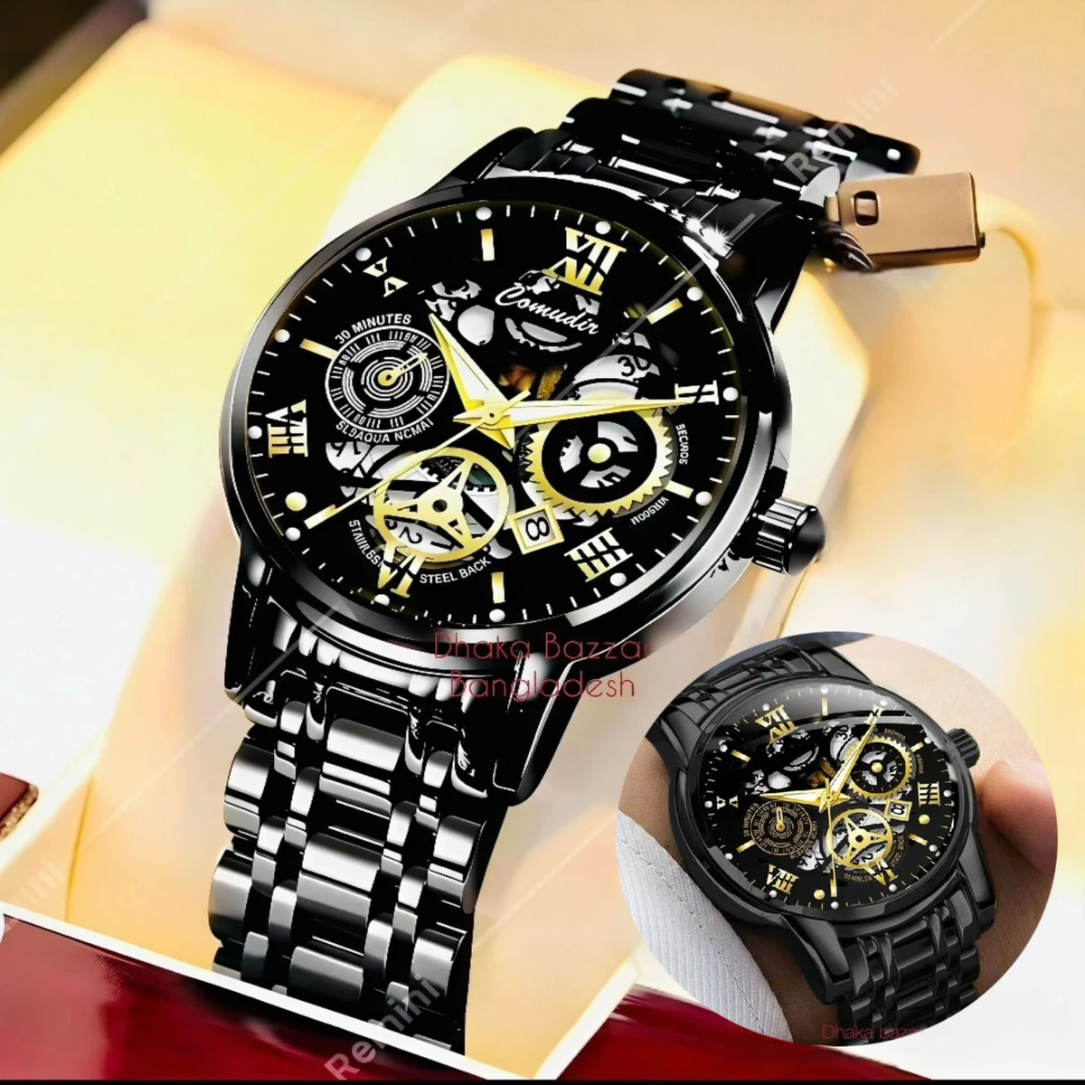 BINCU 2020 পুরুষের জন্যVনন মেকানিক্যাল ওয়াটার প্রুফ ঘড়ি BLACK NEW