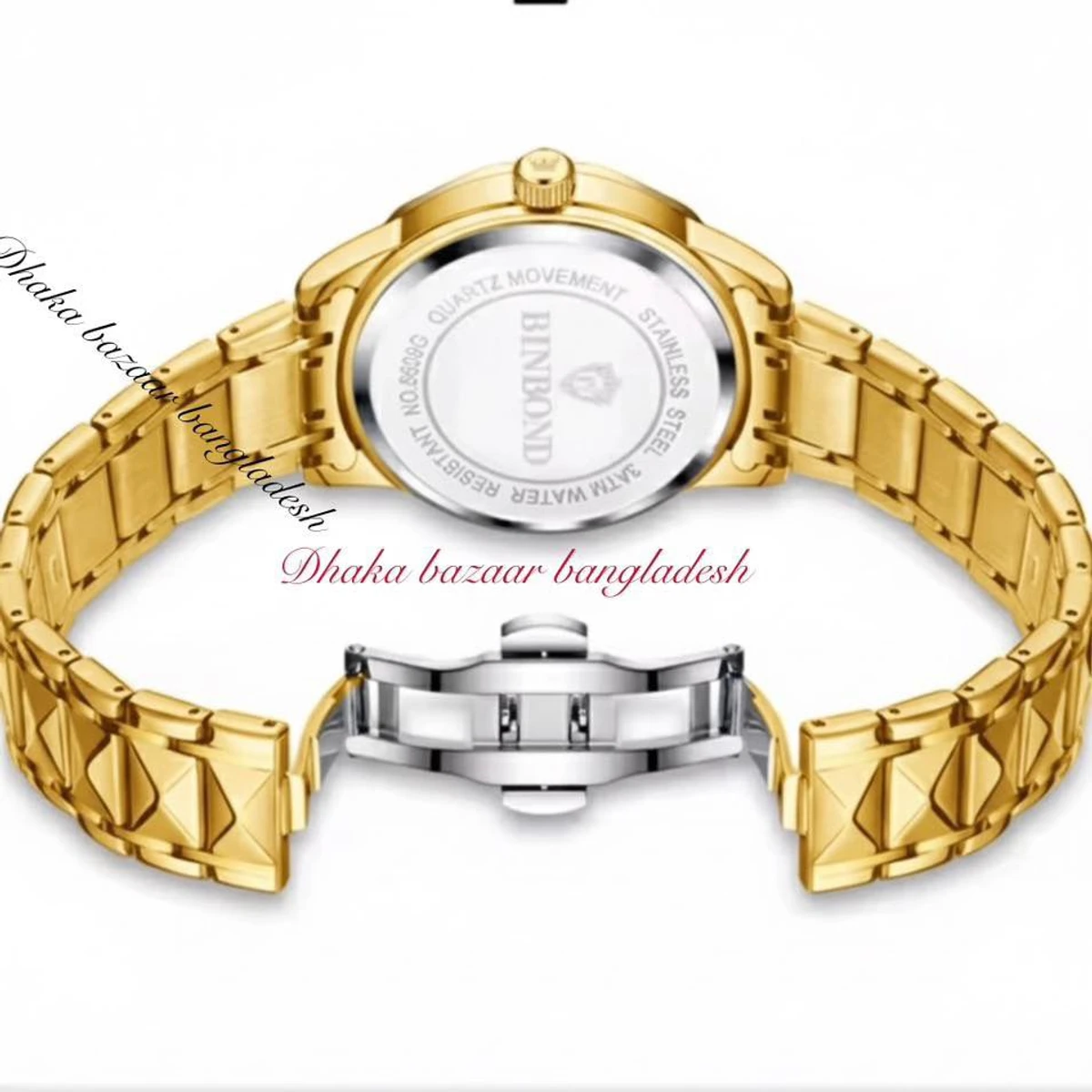 BINBOND 5512 ডায়মন্ড কাটিং এবং বাটারফ্লাই লক নতুন ডিজাইনের পুরুষদের জন্য ঘড়ি GOLDEN