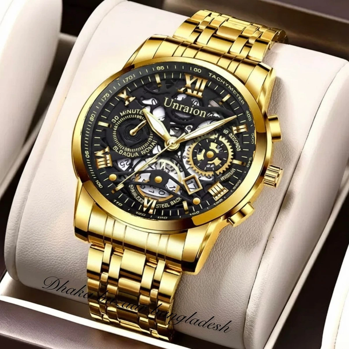 UNI44 পুরুষের জন্য নন মেকানিক্যাল ওয়াটার প্রুফ ঘড়ি GOLDEN BLACK