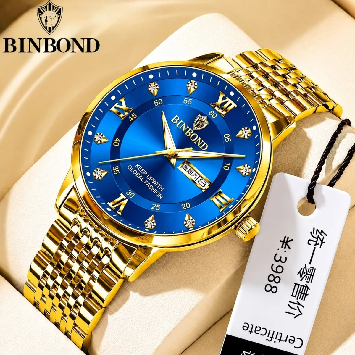 BINBOND23 PRO নতুন ডিজাইনের পুরুষদের জন্য ঘড়ি GOLDEN BLUE