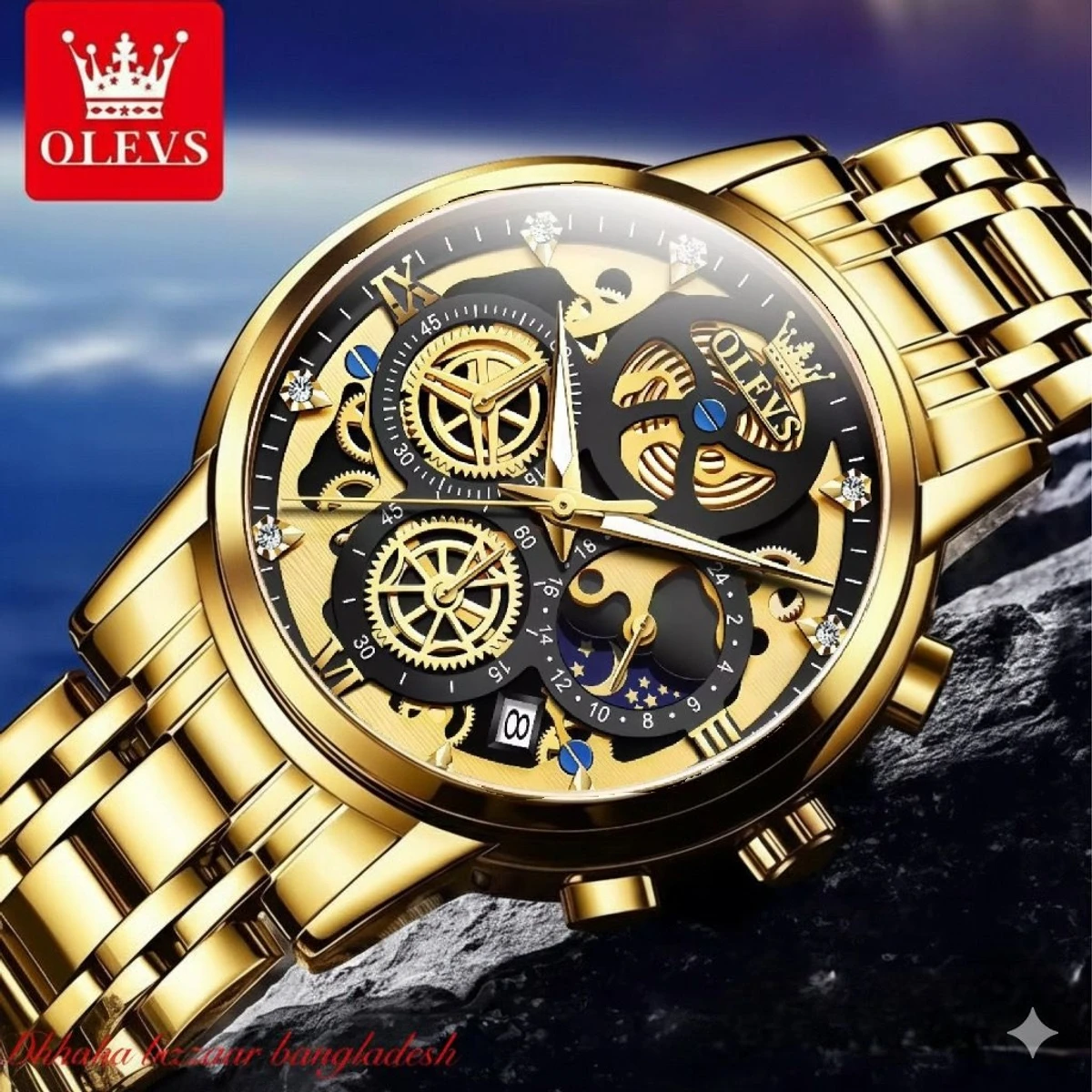 3352 OliveZ নতুন ডিজাইনের পুরুষদের জন্য ঘড়ি FULL GOLDEN BLACK