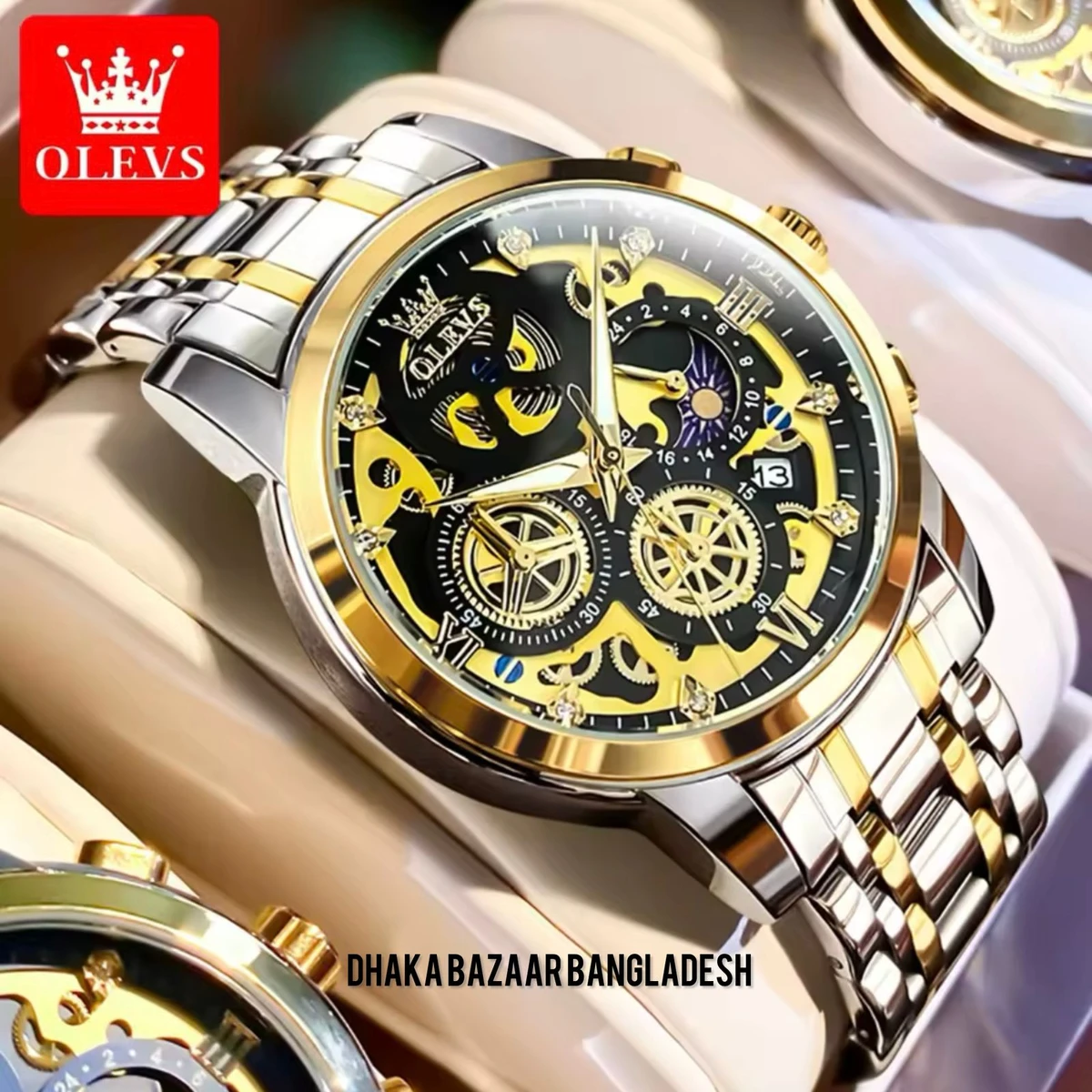 3352 OliveZ নতুন ডিজাইনের পুরুষদের জন্য ঘড়ি BSILVER GOLDEN BLACK