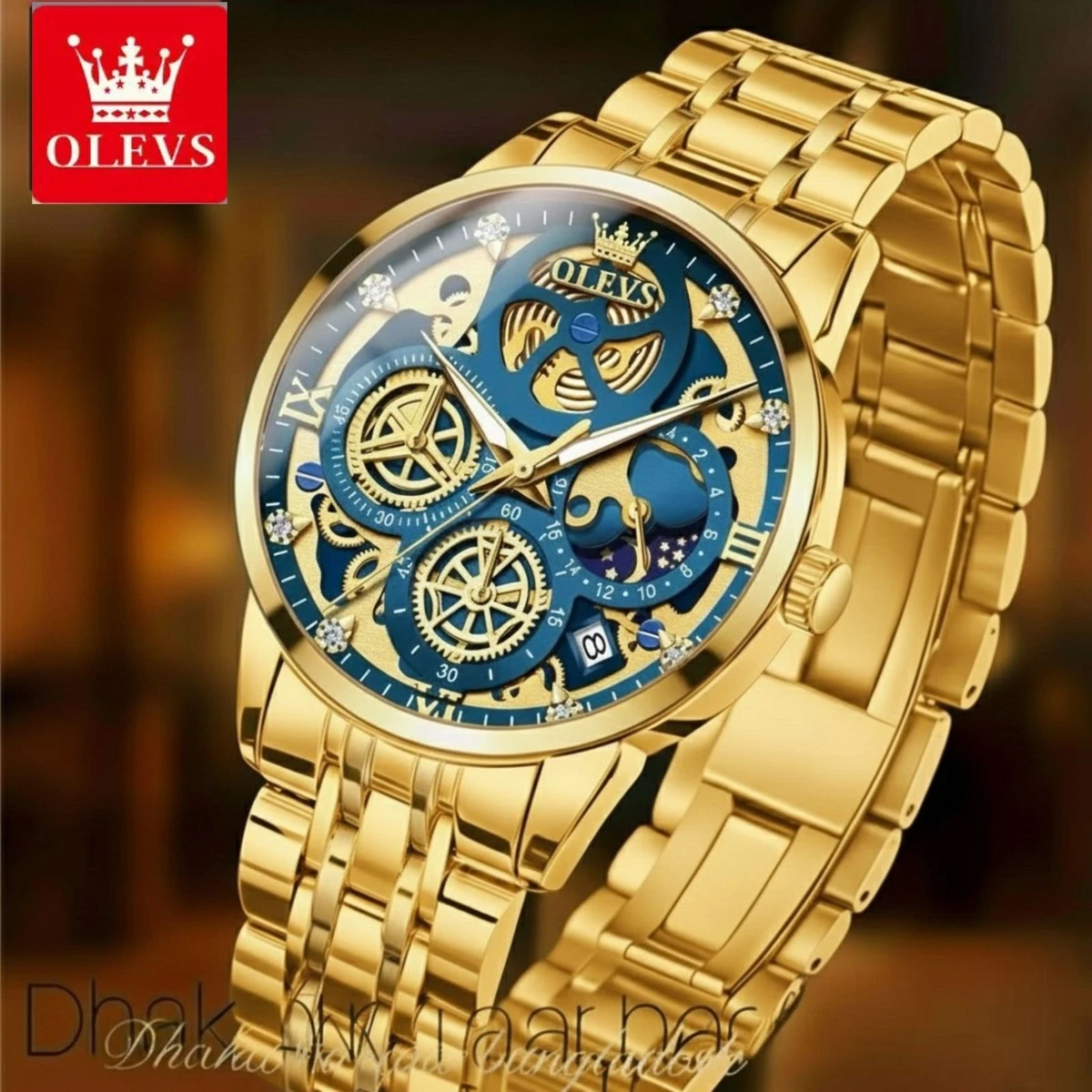 3352 OliveZ নতুন ডিজাইনের পুরুষদের জন্য ঘড়ি GOLDEN BLUE