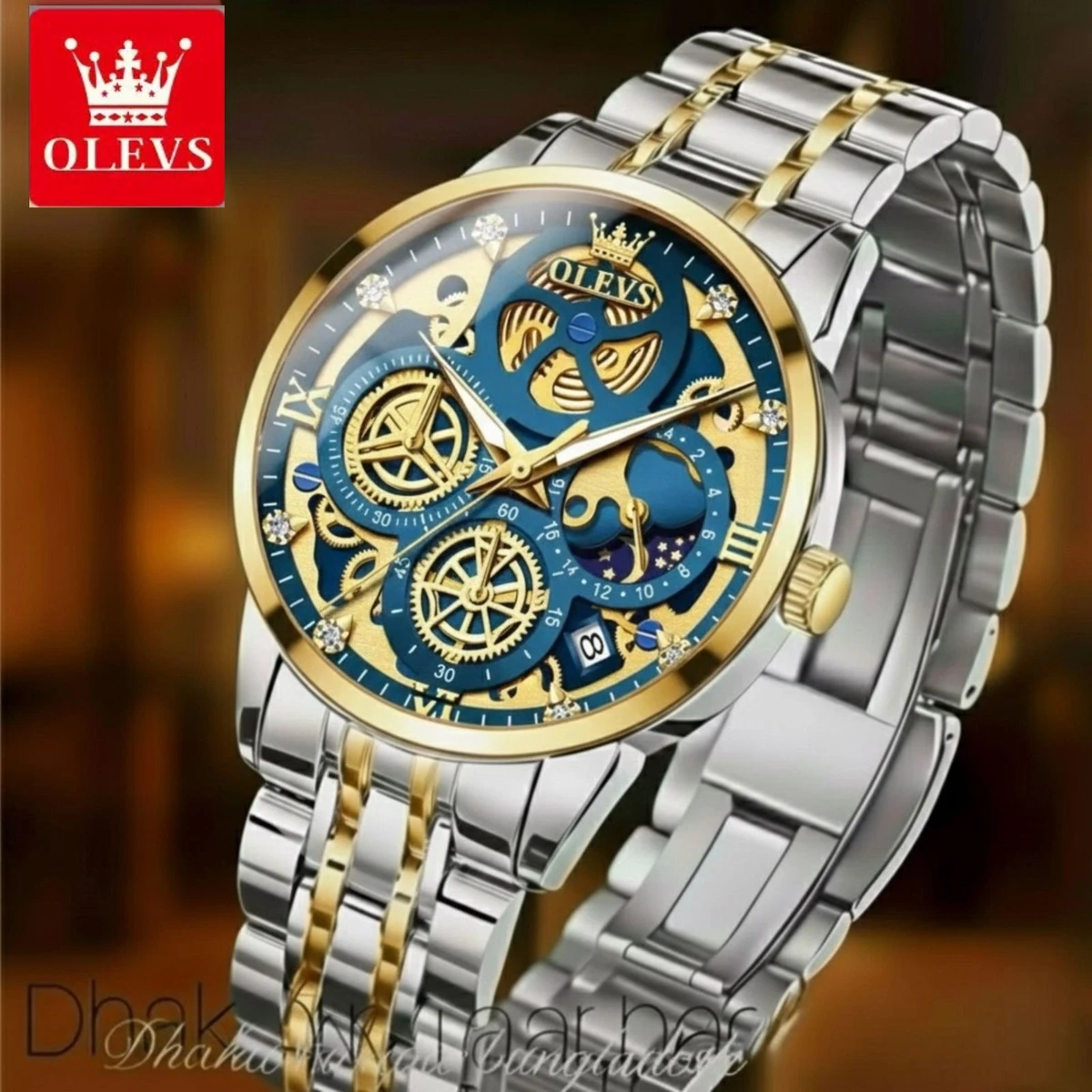 3352 OliveZ নতুন ডিজাইনের পুরুষদের জন্য ঘড়ি BSILVER GOLDEN BLUE