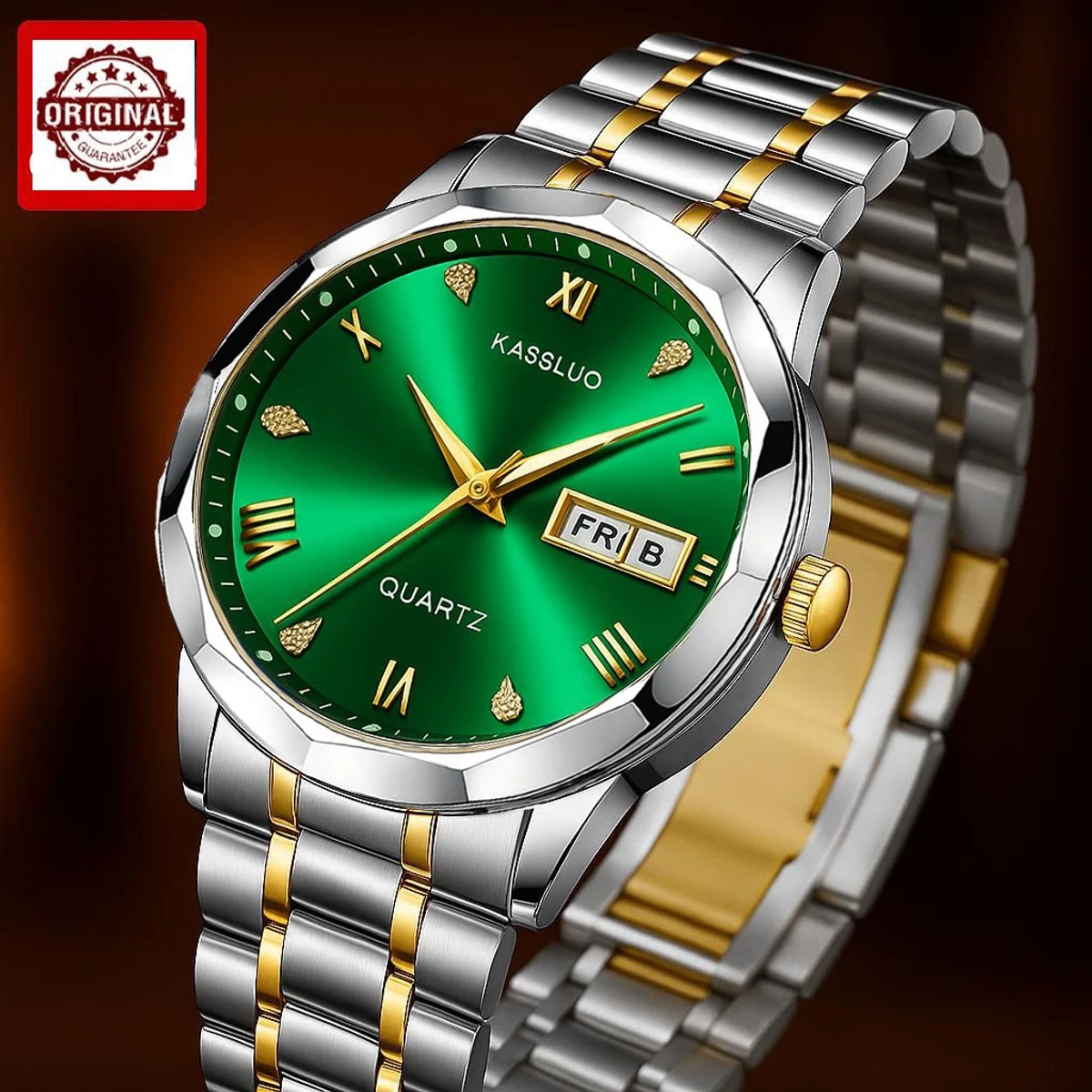 KAS MAN নতুন ডিজাইনের পুরুষদের জন্য ঘড়ি SILVER GOLDEN WHITH GREEN