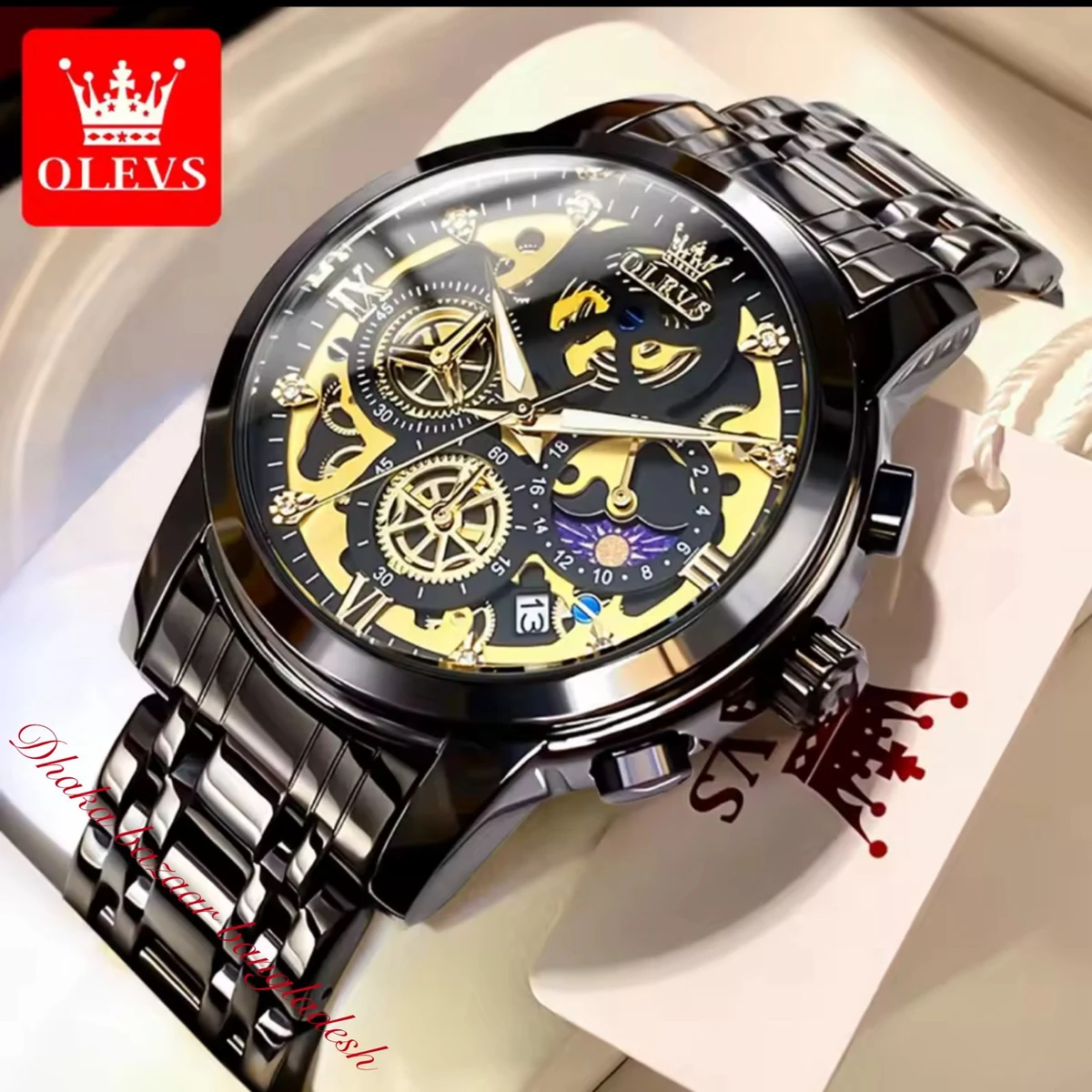 OLIVEZ 5233A পুরুষের জন্য নন মেকানিক্যাল ওয়াটার প্রুফ ঘড়ি  BLACK