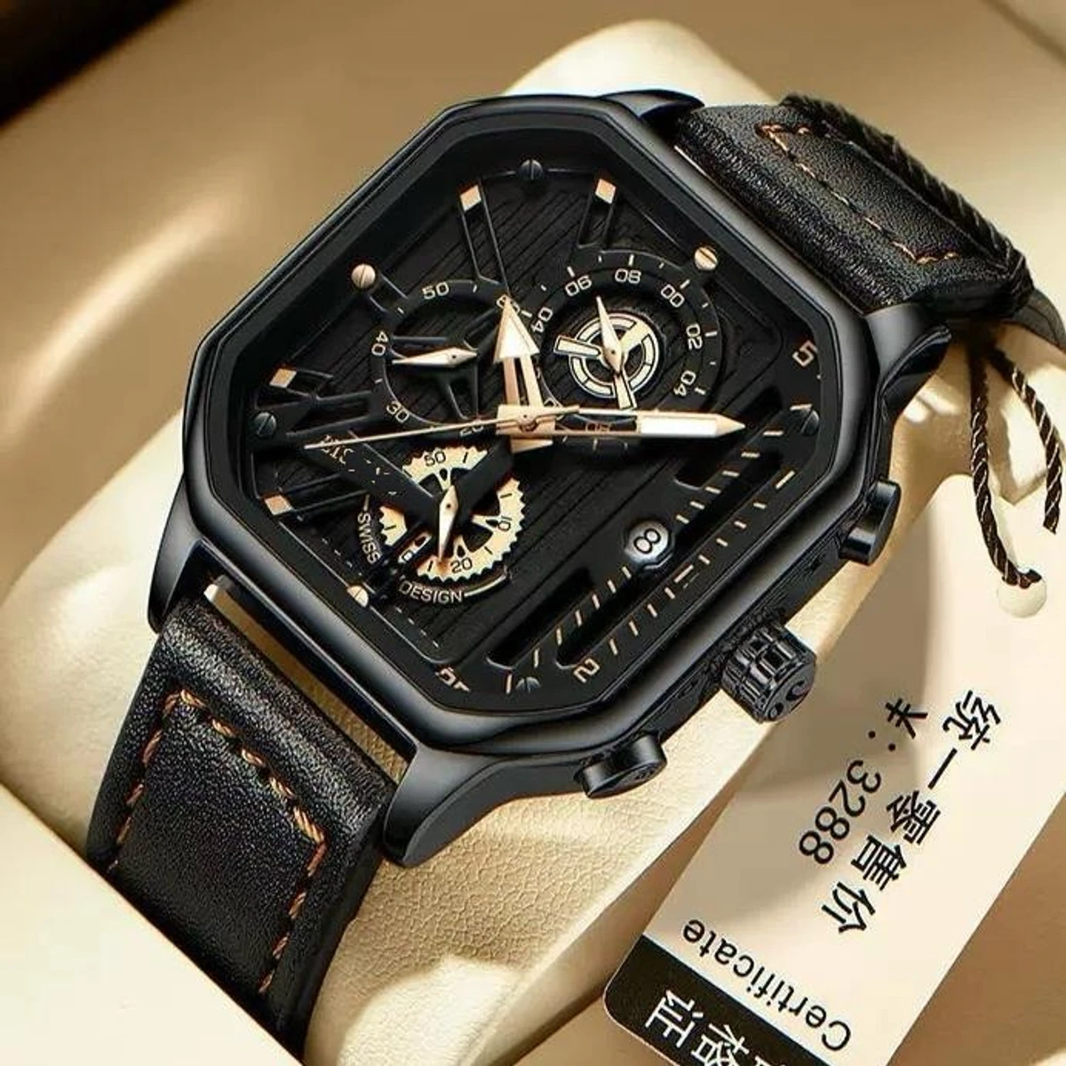 TRSOYEES আর্টিফিশিয়াল লেদার নতুন ডিজাইনের পুরুষদের জন্য ঘড়ি BLACK