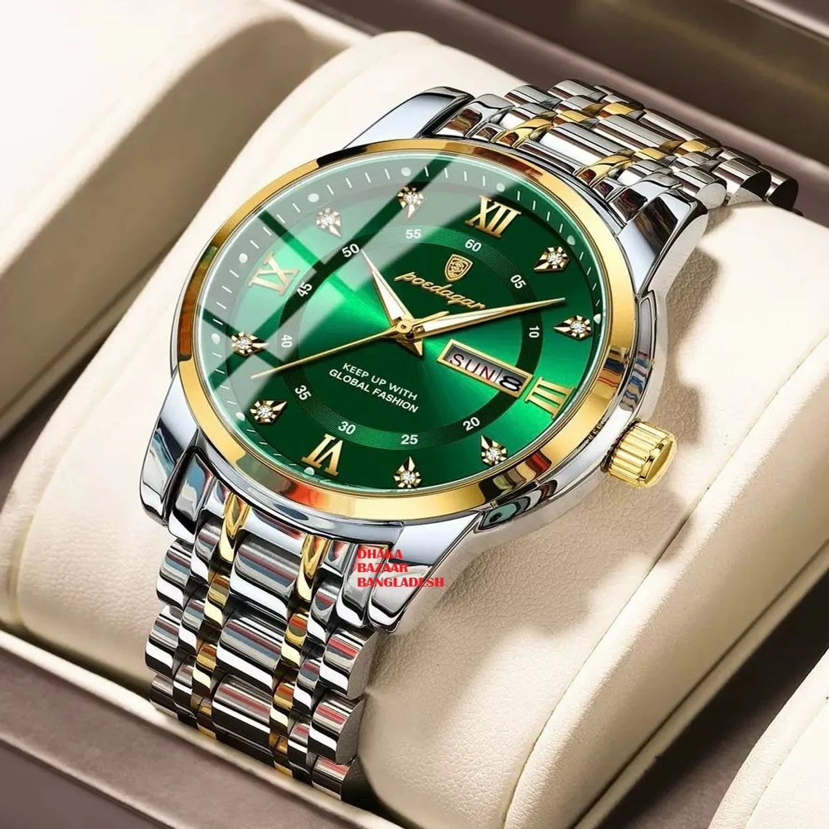 PEODAGOR 657 নতুন ডিজাইনের পুরুষদের জন্য ঘড়ি SILVER GOLDRN GREEN