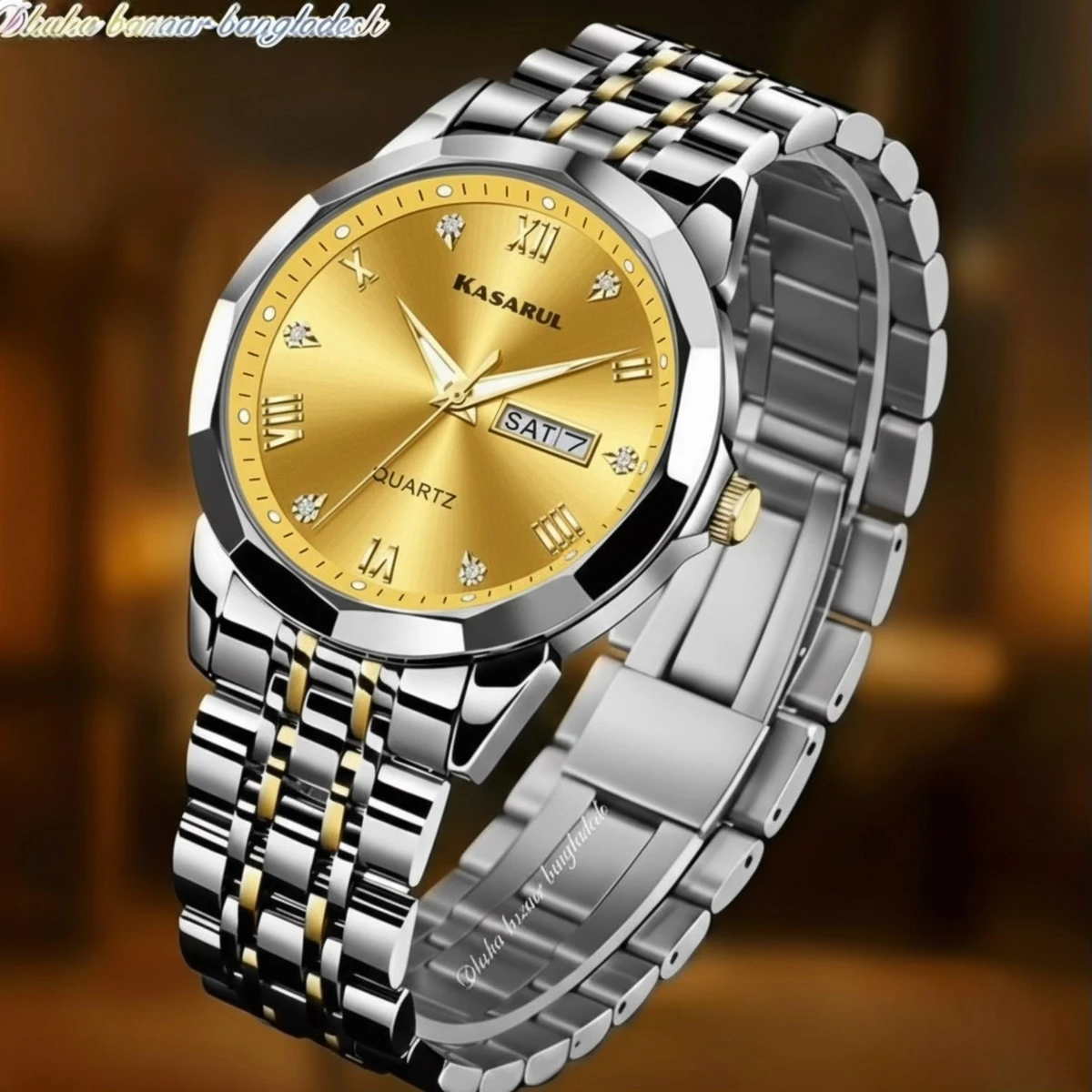 KASARUL PLUS নতুন ডিজাইনের পুরুষদের জন্য ঘড়ি SILVER GOLDEN GOLDEN