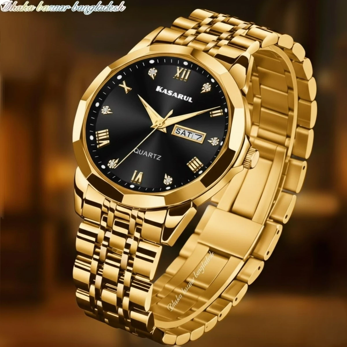 KASARUL PLUS নতুন ডিজাইনের পুরুষদের জন্য ঘড়ি GOLDEN BLACK