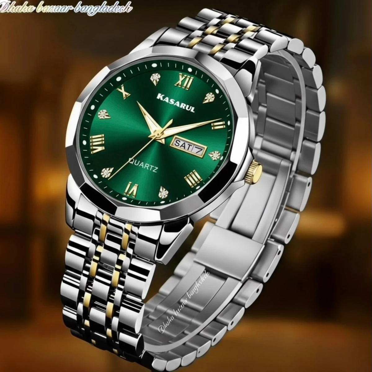 KASARUL PLUS নতুন ডিজাইনের পুরুষদের জন্য ঘড়ি SILVER GOLDEN GREEN