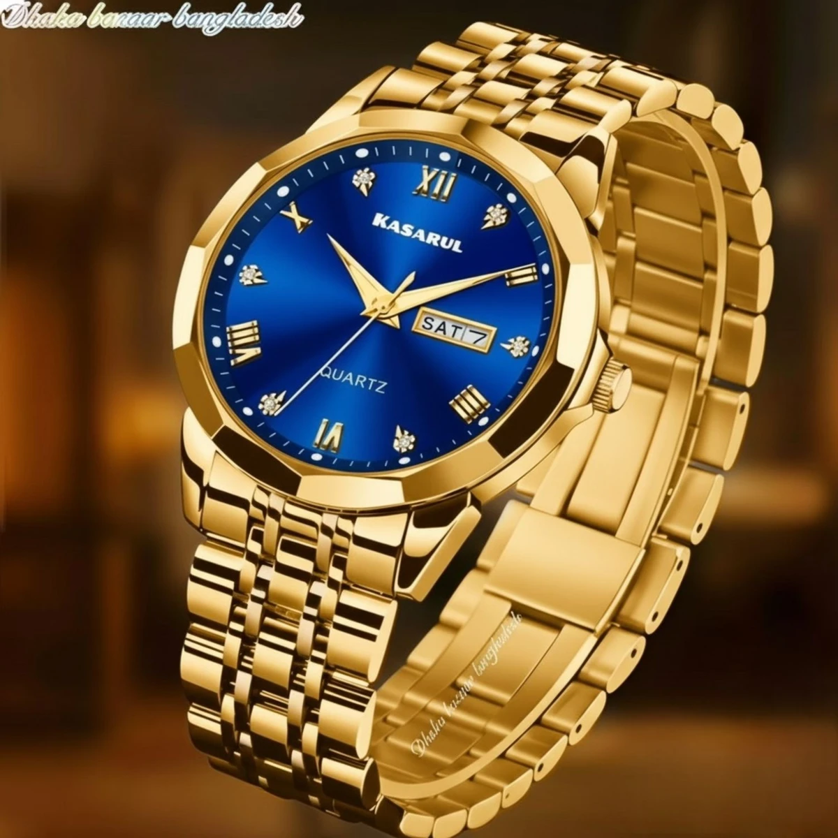 KASARUL PLUS নতুন ডিজাইনের পুরুষদের জন্য ঘড়ি GOLDEN BLUE