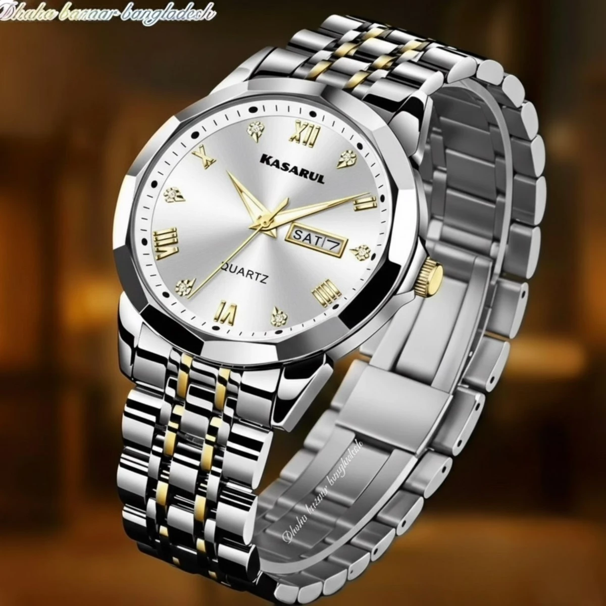 KASARUL PLUS নতুন ডিজাইনের পুরুষদের জন্য ঘড়ি SILVER GOLDEN WHITE
