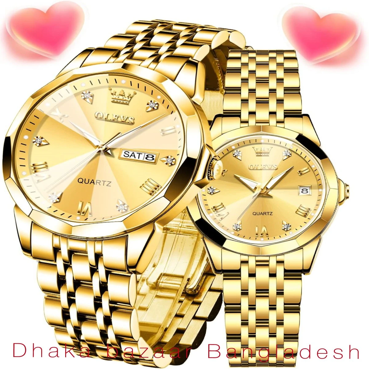 Couple OLIVESZ নতুন ডিজাইনের পুরুষ এবং মহিলাদের জন্য ঘড়ি GOLDEN 2 Pcs