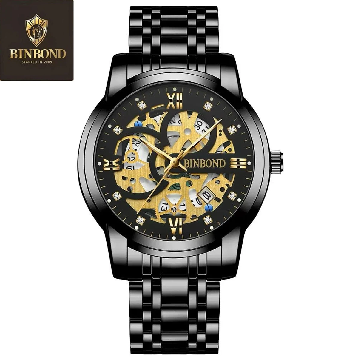 BINBOND BB12 পুরুষের জন্য নন মেকানিক্যাল ওয়াটার প্রুফ ঘড়ি BLACK