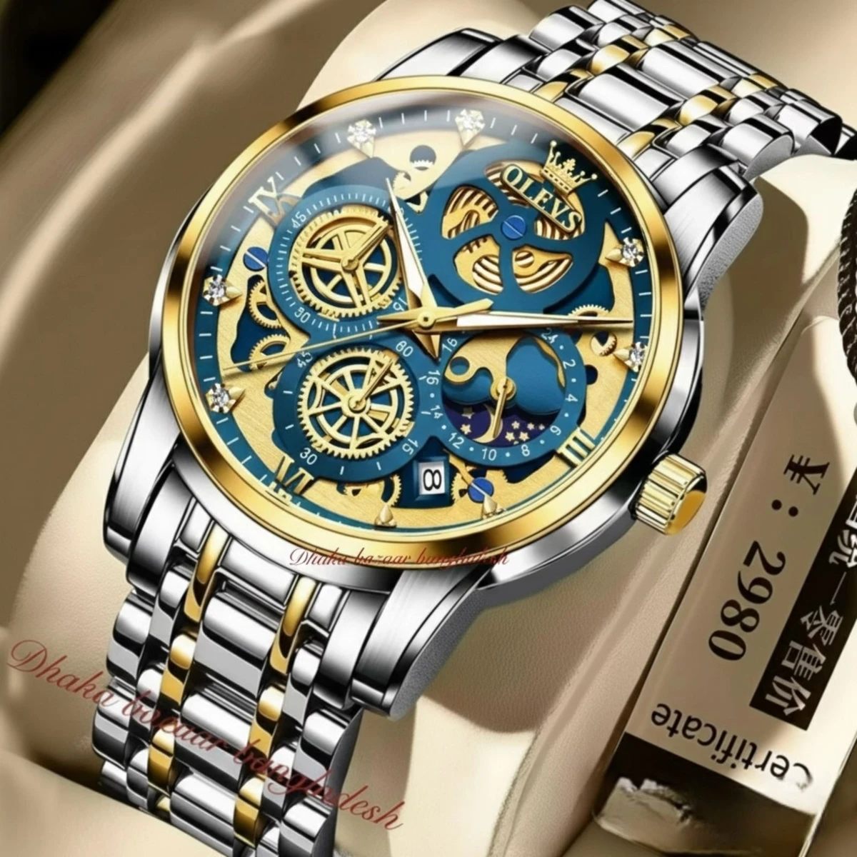 3352 OliveZ নতুন ডিজাইনের পুরুষদের জন্য ঘড়ি BSILVER GOLDEN BLUE