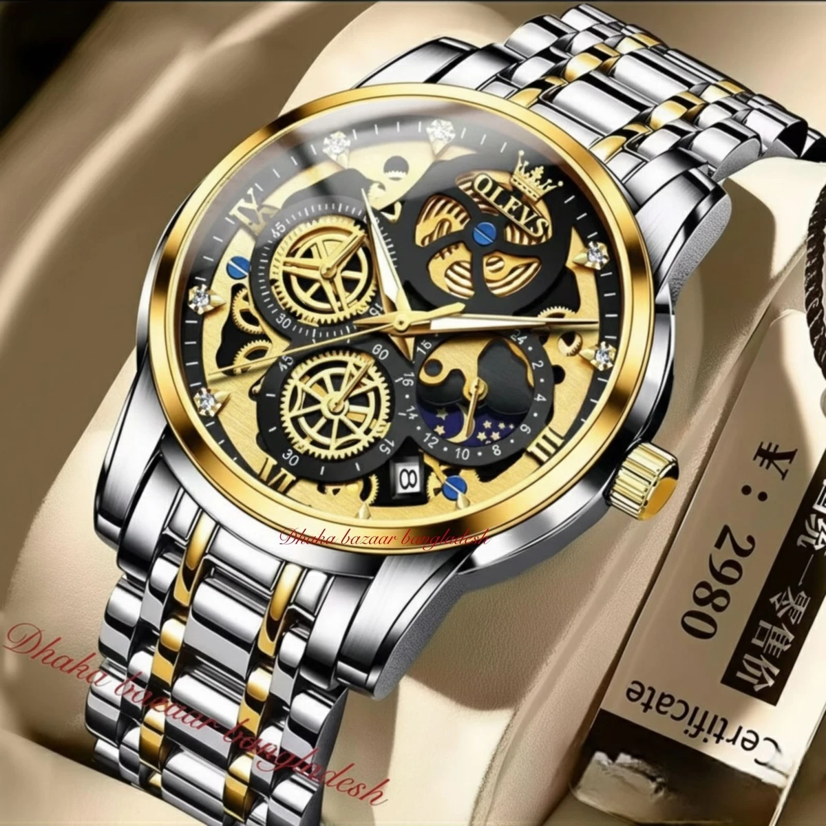 3352 OliveZ নতুন ডিজাইনের পুরুষদের জন্য ঘড়ি BSILVER GOLDEN BLACK