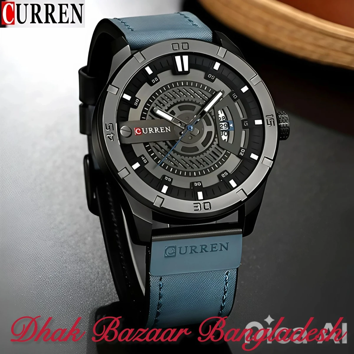 CUREENT 83011 আর্টিফিশিয়াল লেদার নতুন ডিজাইনের পুরুষদের জন্য ঘড়ি OLYMPIC BLUE