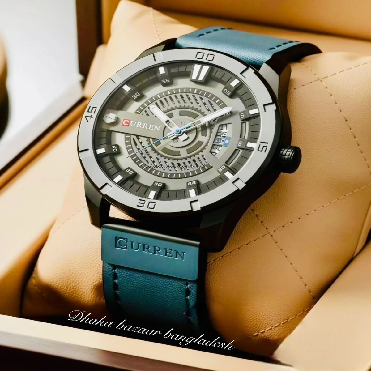 CUREENT 83011 আর্টিফিশিয়াল লেদার নতুন ডিজাইনের পুরুষদের জন্য ঘড়ি OLYMPIC BLUE