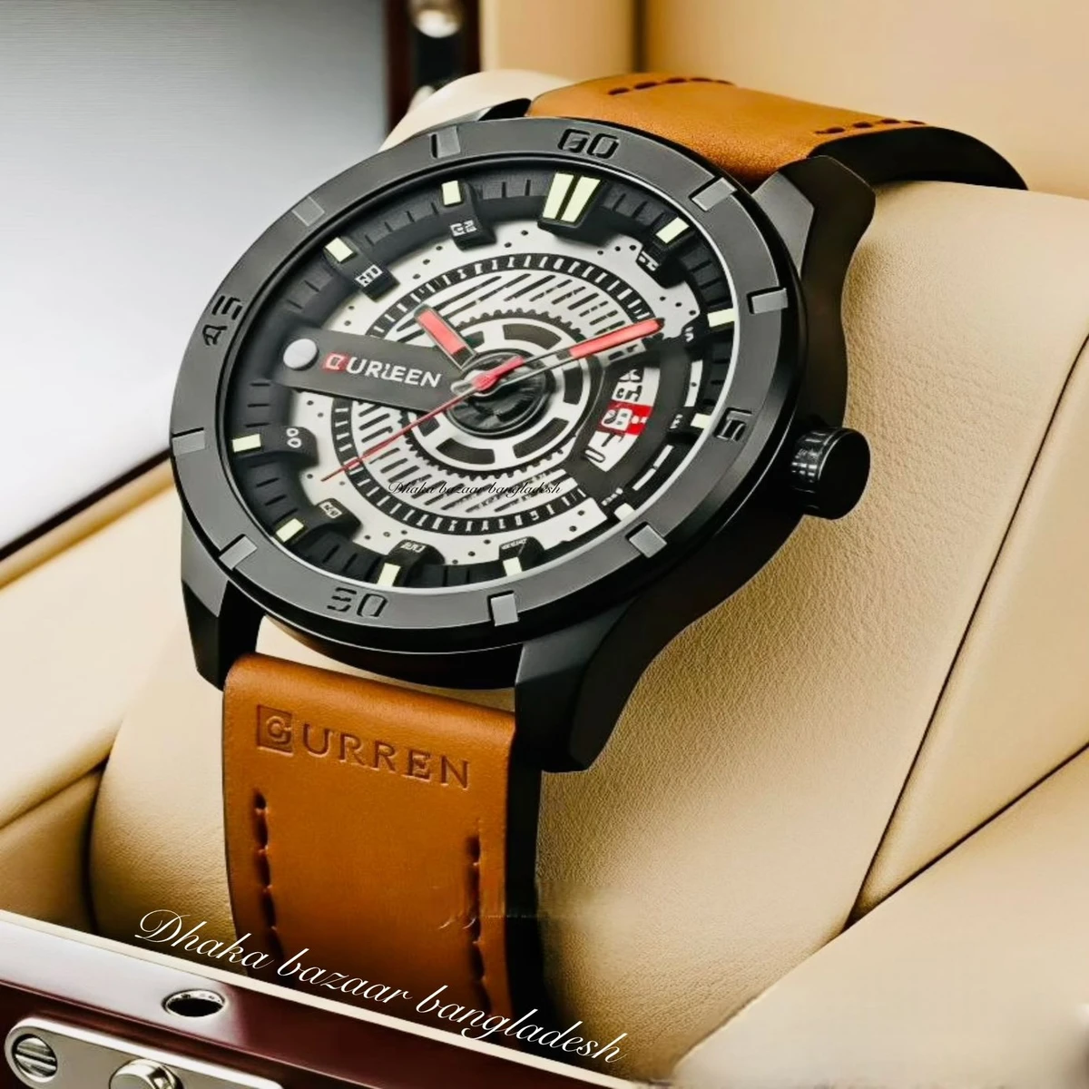 CUREENT 83011 আর্টিফিশিয়াল লেদার নতুন ডিজাইনের পুরুষদের জন্য ঘড়ি BROWN