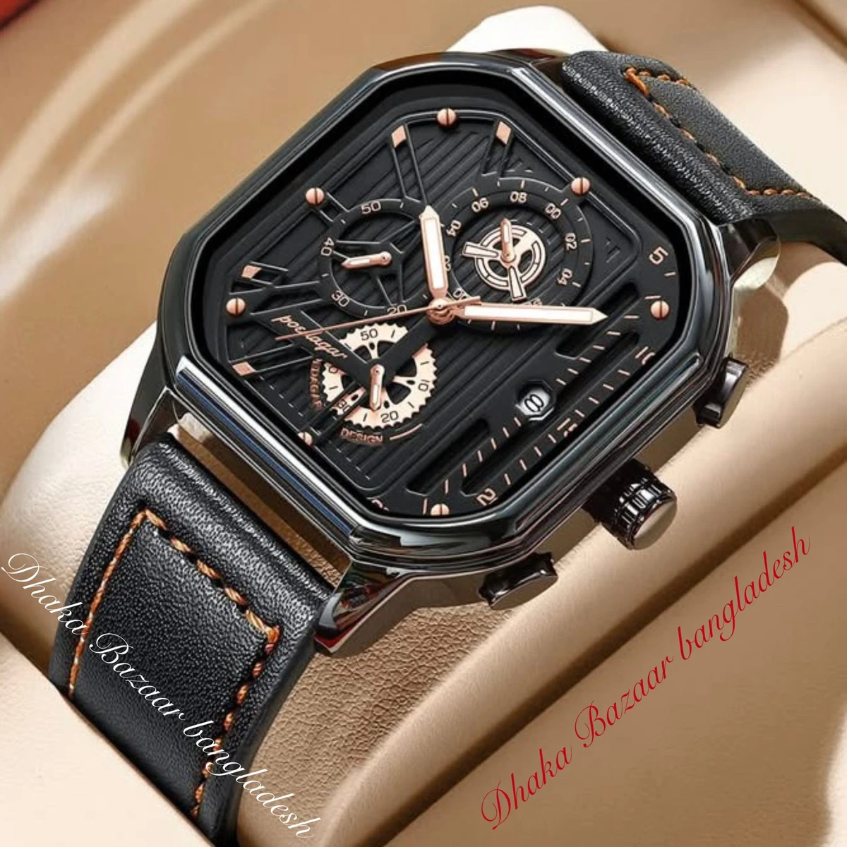 PEODAGOR TRSOYEES আর্টিফিশিয়াল লেদার নতুন ডিজাইনের পুরুষদের জন্য ঘড়ি BLACK