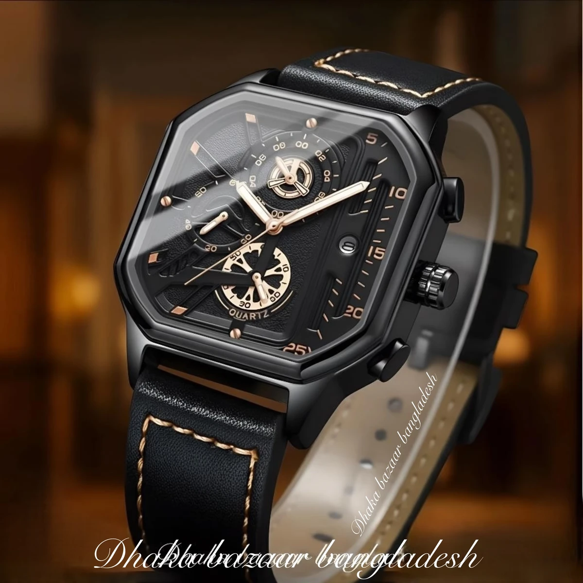 TRSOYEES আর্টিফিশিয়াল লেদার নতুন ডিজাইনের পুরুষদের জন্য ঘড়ি BLACK