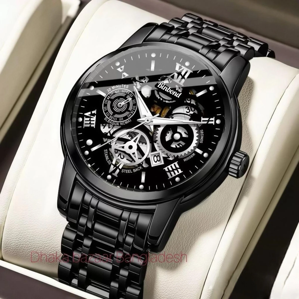 BINBOND 2200 পুরুষের জন্য নন মেকানিক্যাল ওয়াটার প্রুফ ঘড়ি BLACK