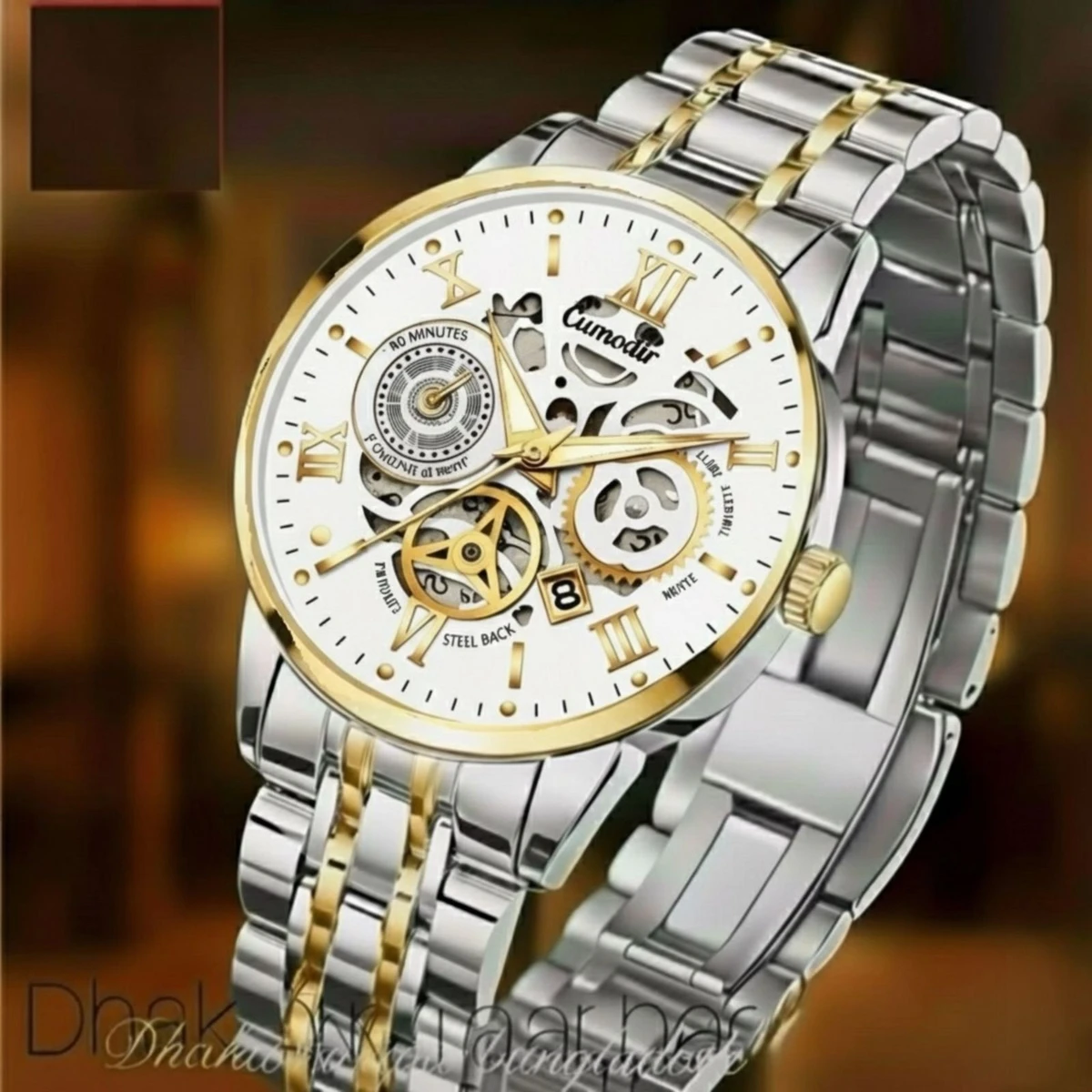 BINBOND 2200 পুরুষের জন্য নন মেকানিক্যাল ওয়াটার প্রুফ ঘড়ি SILVER GOLDEN WHITE