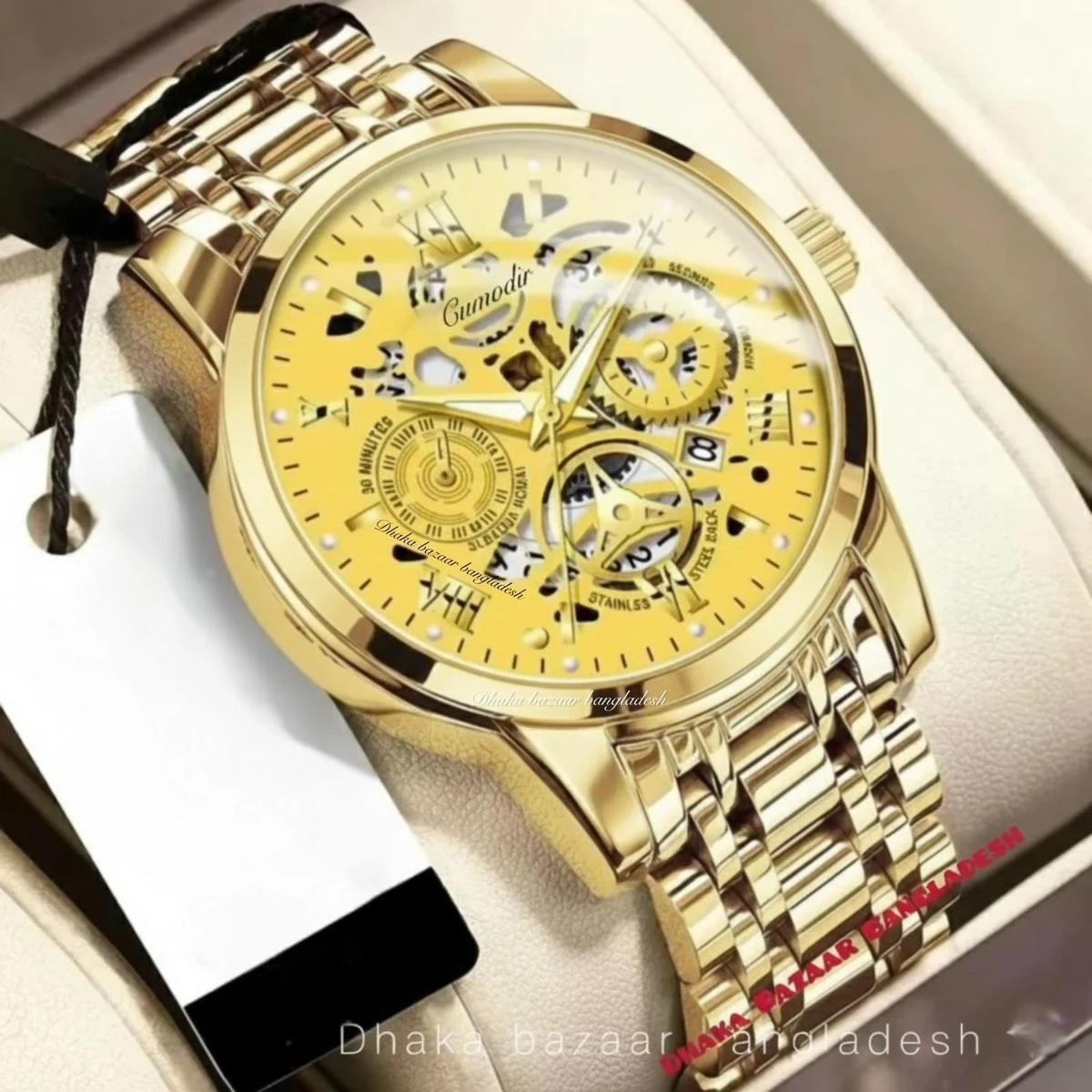 BINBOND 220A পুরুষের জন্য নন মেকানিক্যাল ওয়াটার প্রুফ ঘড়ি GOLDEN