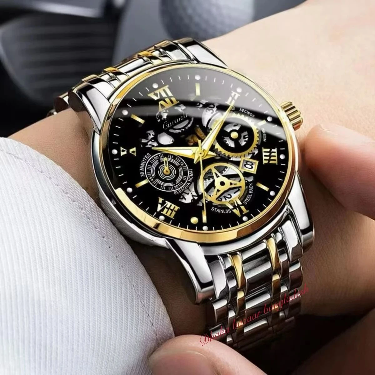 BINBOND 220A পুরুষের জন্য নন মেকানিক্যাল ওয়াটার প্রুফ ঘড়ি SILVER GOLDEN BLACK