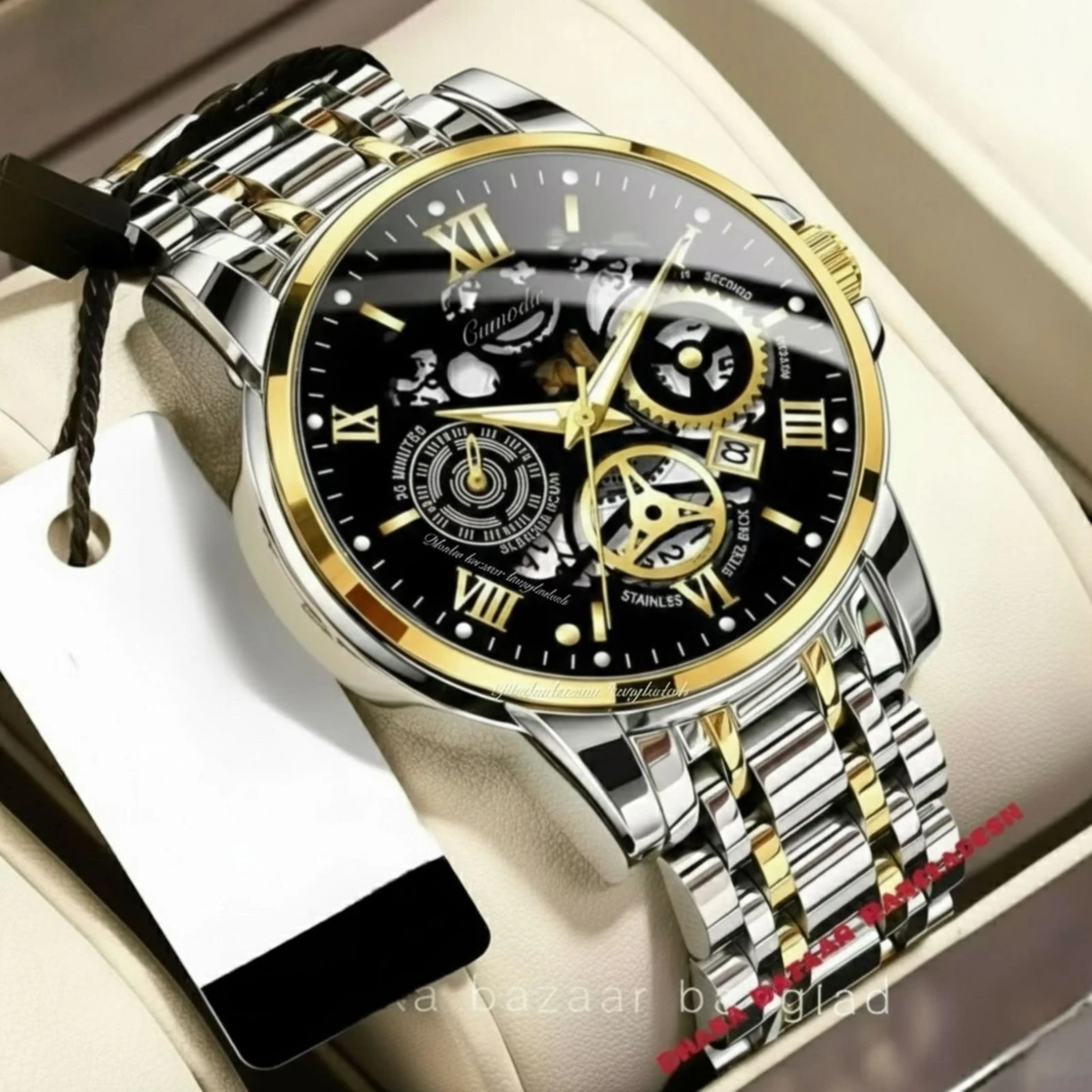 BINBOND 220A পুরুষের জন্য নন মেকানিক্যাল ওয়াটার প্রুফ ঘড়ি SILVER GOLDEN BLACK