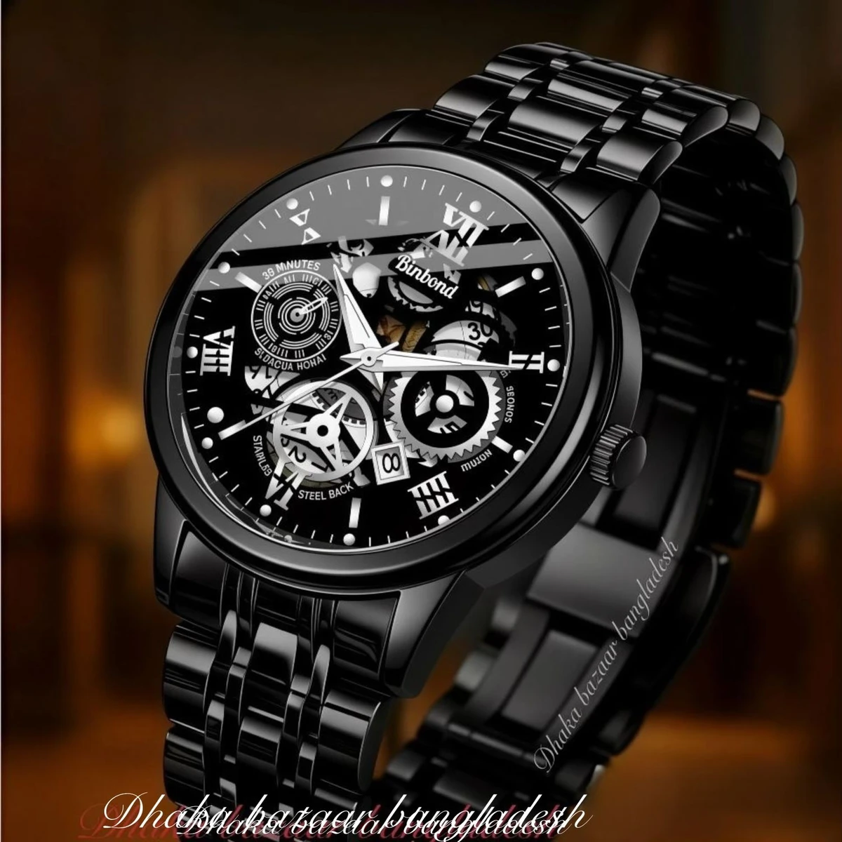 BINBOND 220A পুরুষের জন্য নন মেকানিক্যাল ওয়াটার প্রুফ ঘড়ি BLACK