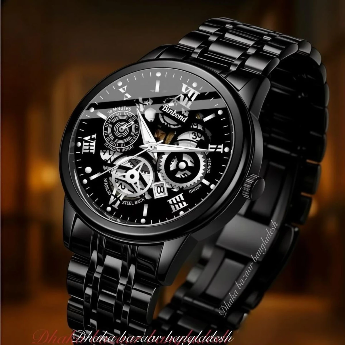 BINBOND 220A পুরুষের জন্য নন মেকানিক্যাল ওয়াটার প্রুফ ঘড়ি BLACK
