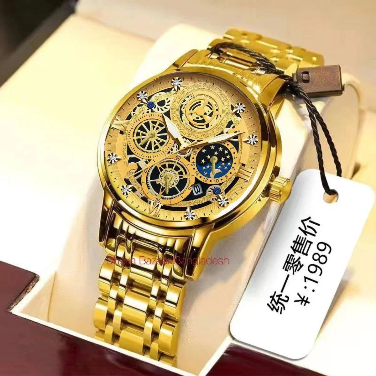 4010 BIN পুরুষের জন্য নন মেকানিক্যাল ওয়াটার প্রুফ ঘড়ি FULL GOLDEN