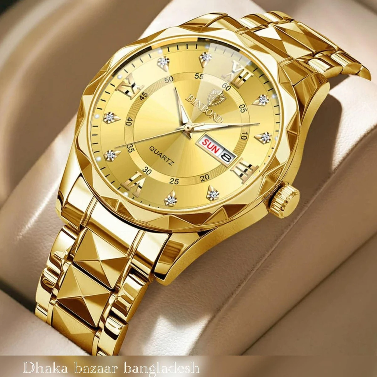5512 BINBOND ডায়মন্ড কাট নতুন ডিজাইনের পুরুষদের জন্য ঘড়ি GOLDEN