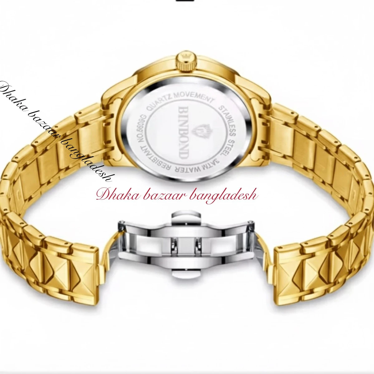 5512 BINBOND ডায়মন্ড কাট নতুন ডিজাইনের পুরুষদের জন্য ঘড়ি GOLDEN